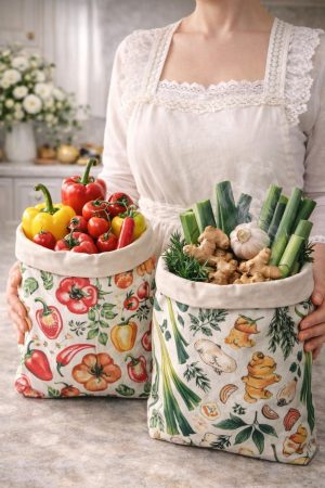 Premium Sebze Desenli Balmumu Gıda Saklama Torbası 2’li Set (30x30 cm)