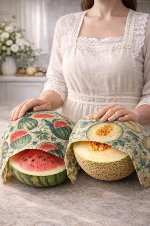 Premium Balmumu Gıda Saklama Bezi 2’li Set – Karpuz & Kavun Desenli (40x40 cm)