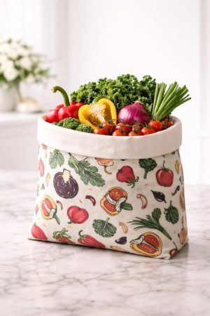 Premium Karışık Sebzeler Desenli Balmumu Sebze Saklama Kesesi 30x30 cm