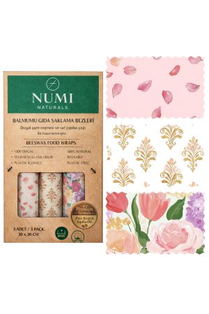 Balmumu Gıda Saklama Bezleri – Premium 3’lü Set (30×30 cm) - Soft Romance Serisi