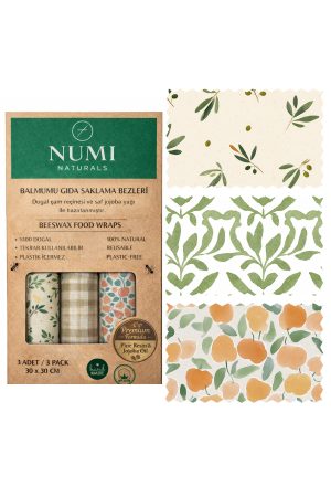 Balmumu Gıda Saklama Bezleri – Premium 3’lü Set (30×30 cm) - Olive & Citrus Serisi