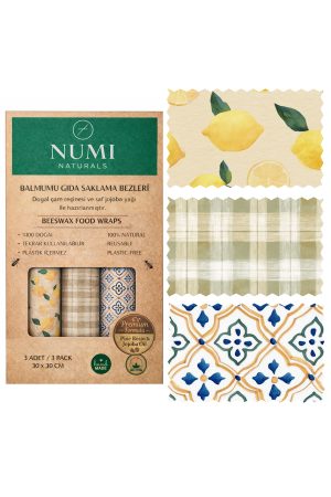 Balmumu Gıda Saklama Bezleri – Premium 3’lü Set (30×30 cm) - Blue & Lemon Serisi