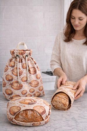 Premium Ekmek Saklama Seti 1 Pamuklu Kese + 2 Balmumu Bez