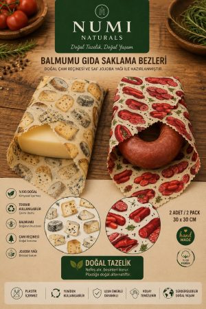 Kahvaltı Tazelik Seti 2’li 30x30 cm Balmumu Gıda Saklama Bezi