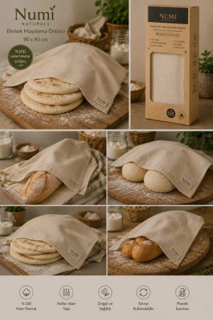 %100 Doğal Ham Pamuk Ekmek Mayalama Örtüsü 90x90 cm – Nefes Alan Mayalama Bezi